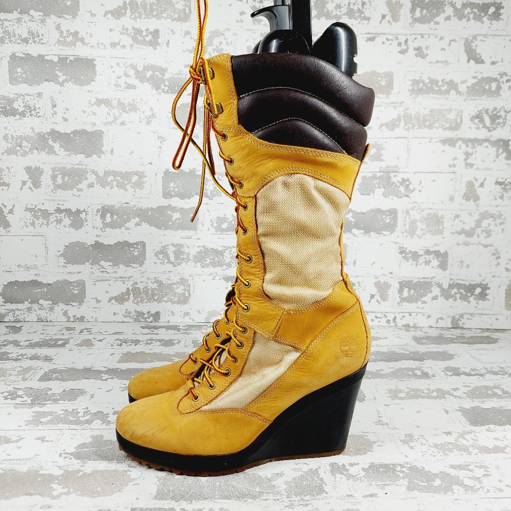 Timberland Spring Point Lace Up Leather Wedge Heel Boots M480